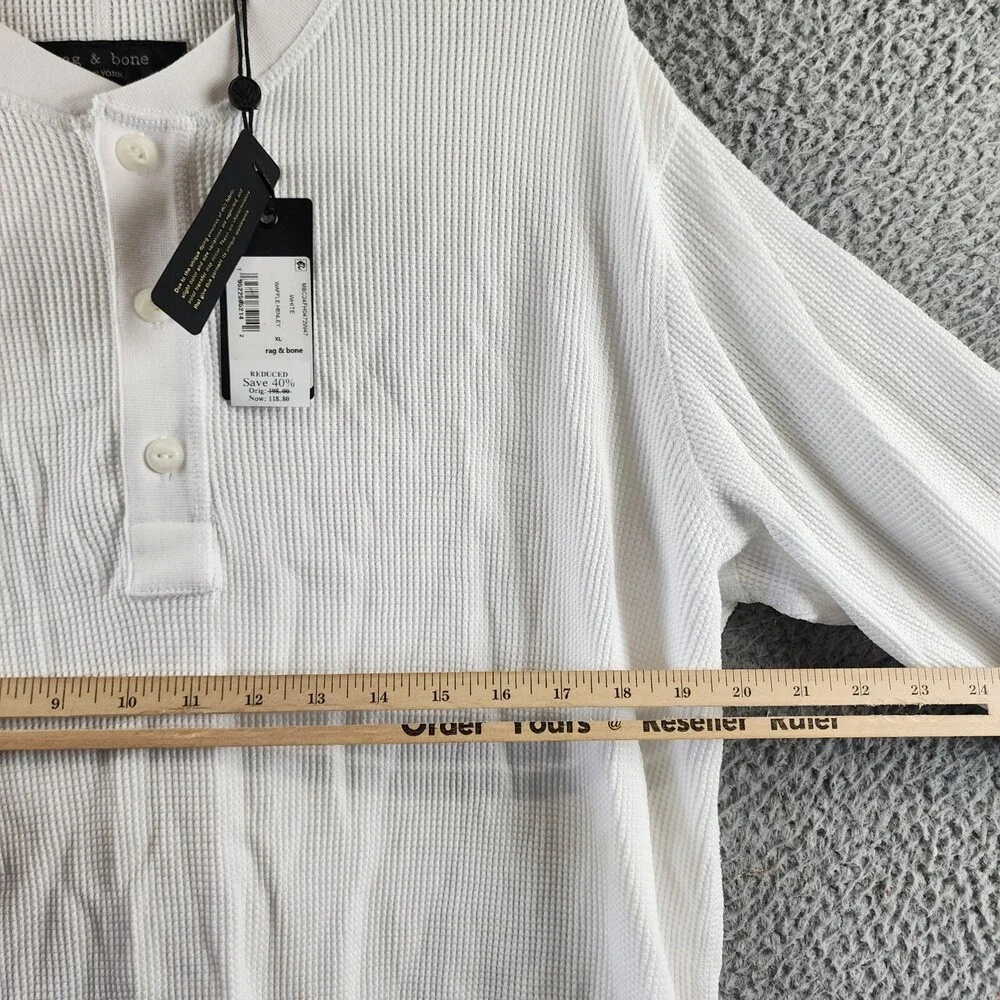 rag & bone Waffle Knit Henley Top Men's XL White Solid Long Sleeve Pullover - Picture 9 of 15